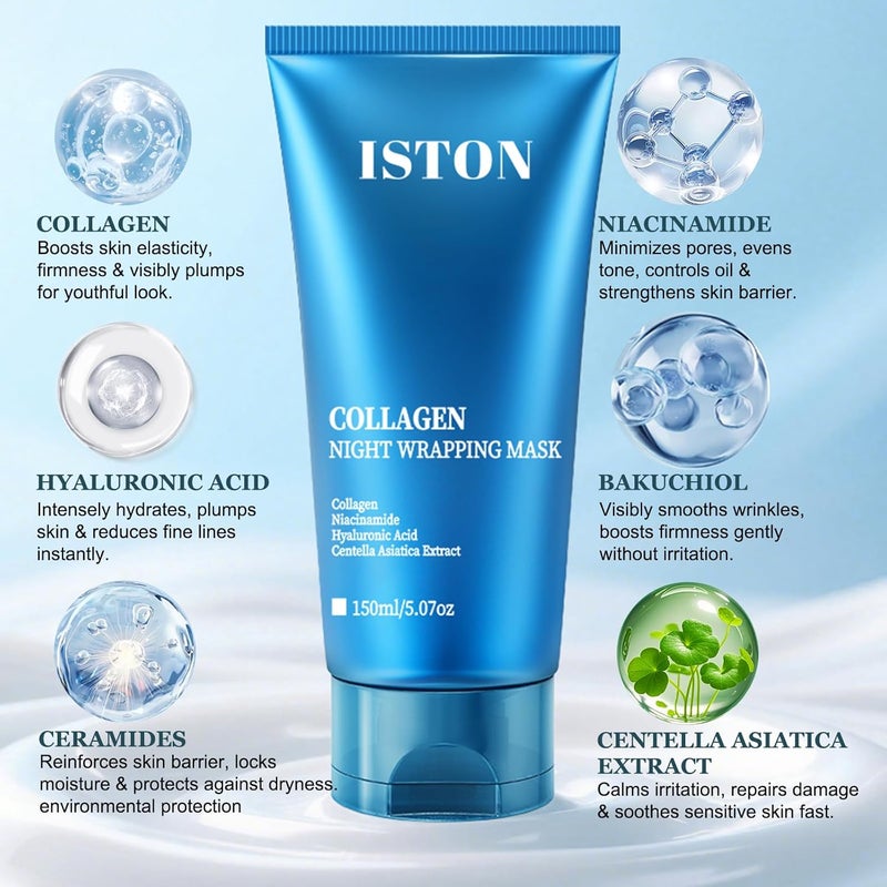 ISTON Collagen Night Wrapping Mask for Glass Skin - Overnight Peel Off for Firmer, Hydrated & Radiant Skin with Hydrolyzed Collagen, Gently Formulated for All Skin Types - 5.07 fl Oz - Image 2
